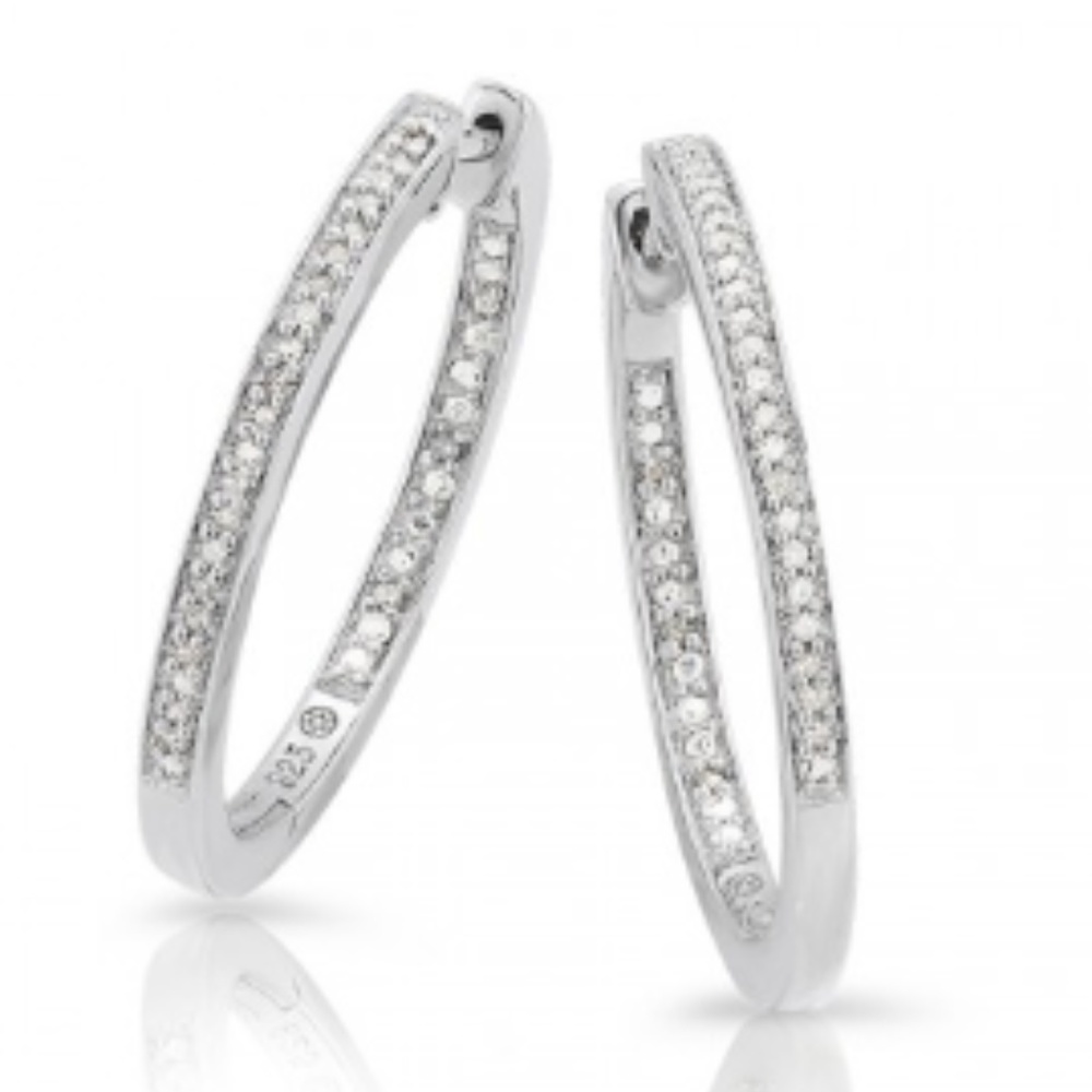 Lee Michaels Diamond Hoop Earrings New in Box